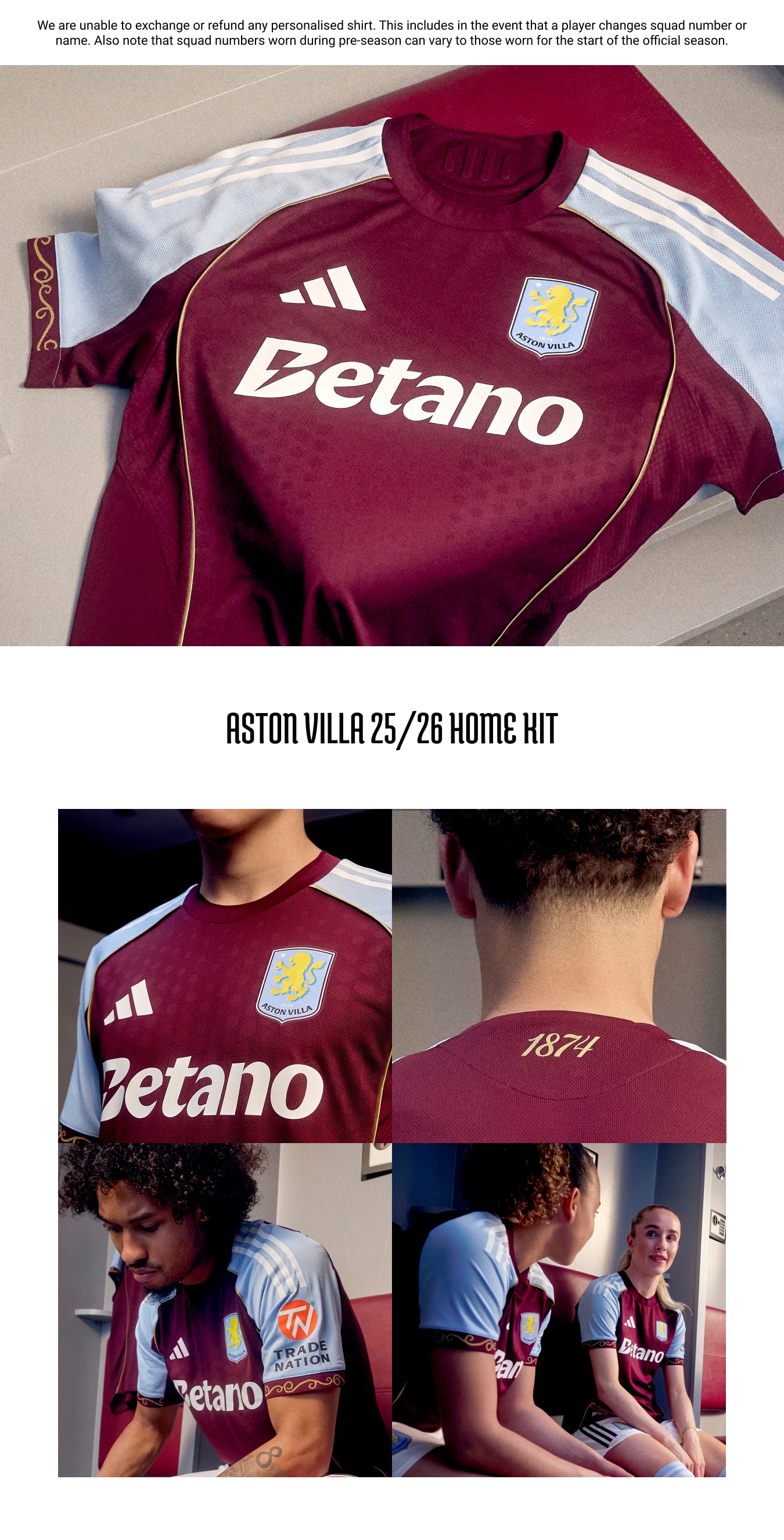 ASTON VILLA F.C. グラフィックシャツ Aston Villa adidas Home Shirt 2025-26 - Long Sleeve
